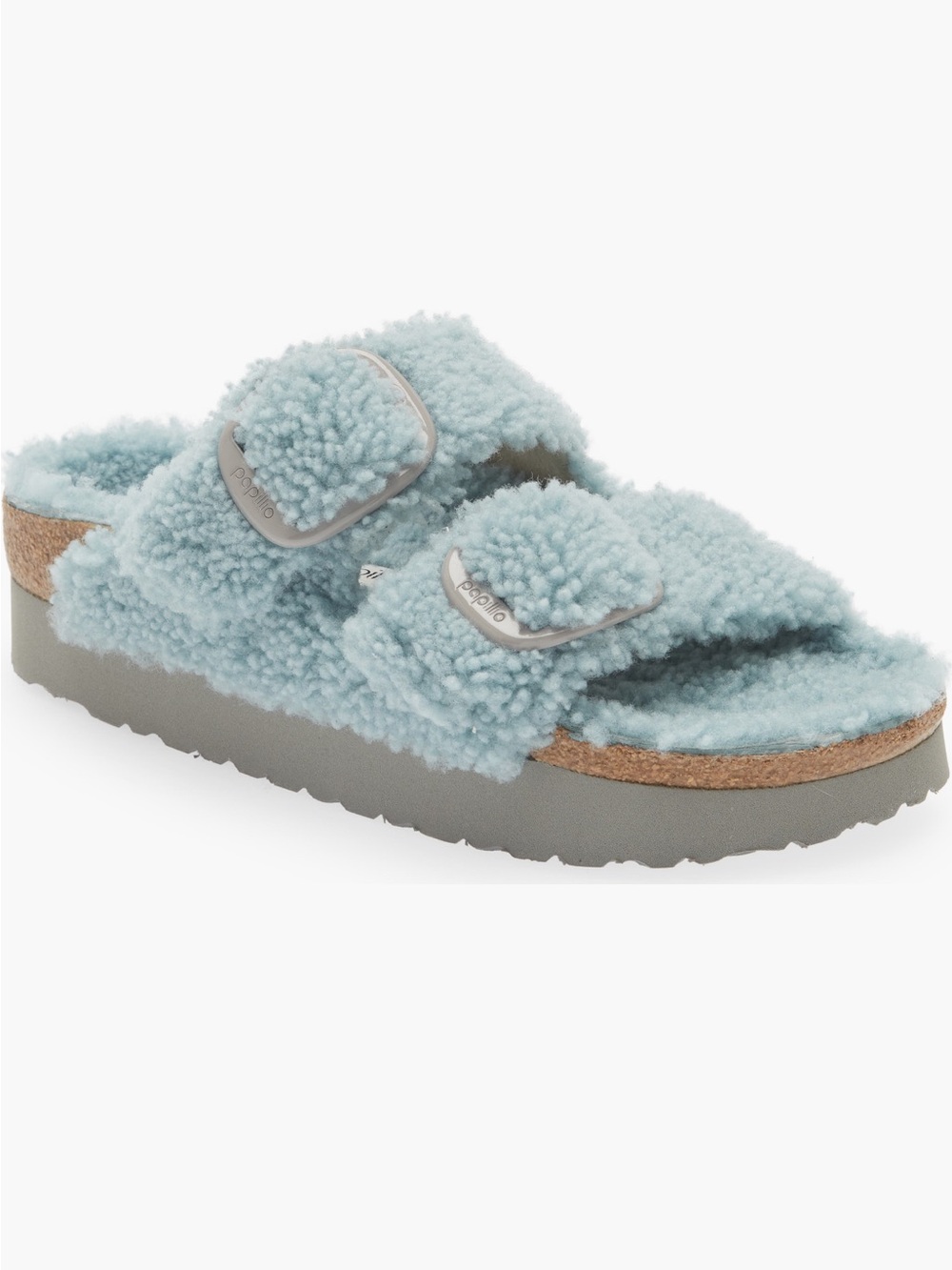 Papillio by Birkenstock Shearling Slide Sandals - Light Blue